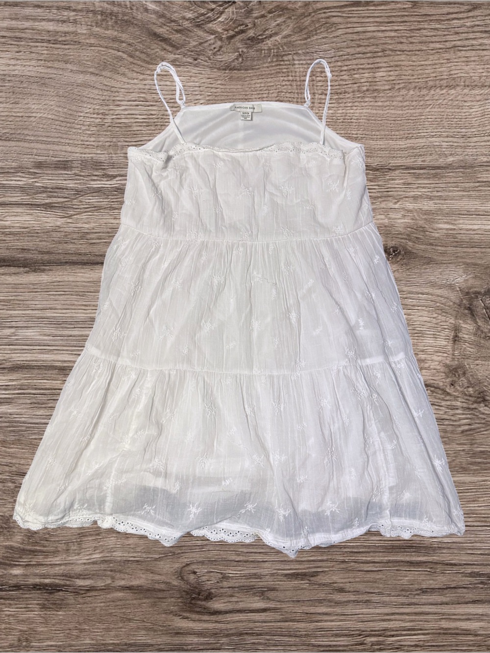 AE Embroidered Lace Trim Tiered
Babydoll Mini Dress